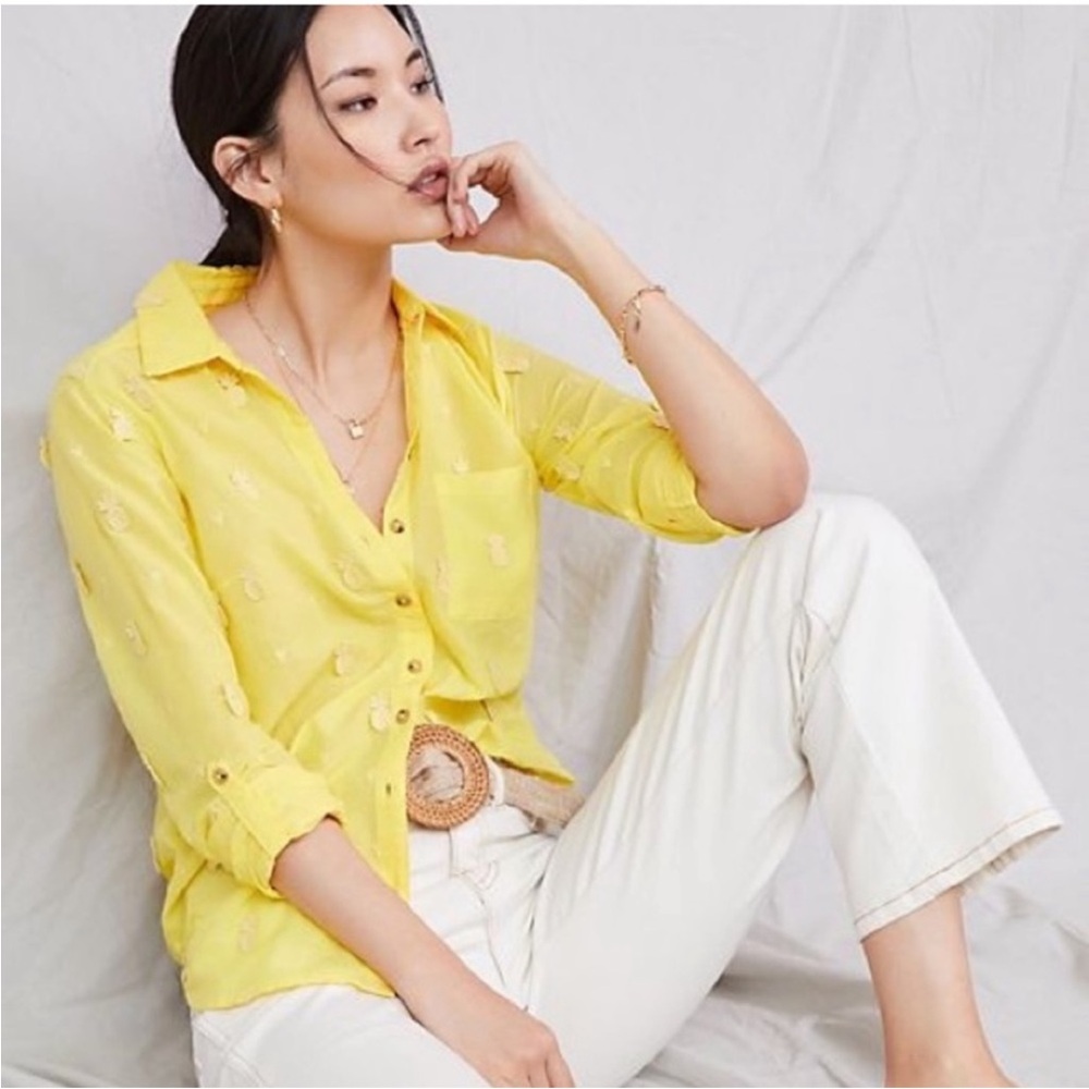 Maeve by Anthropologie | pineapple button down shirt Size 6 yellow